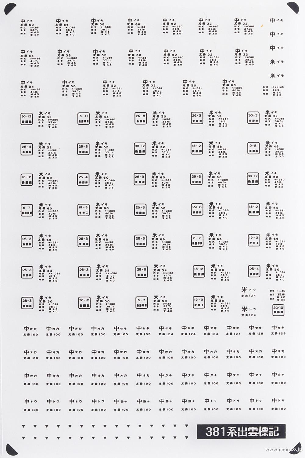 １０７７ＢＫ　標記インレタ　３８１系（中イモ／米イモ）黒