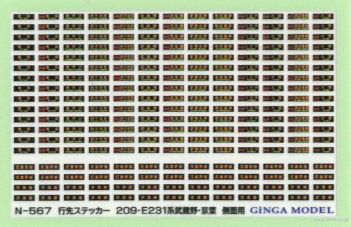 Ｎ５６７　行先ステッカー　２０９・Ｅ２３１系武蔵野・京葉　側面用