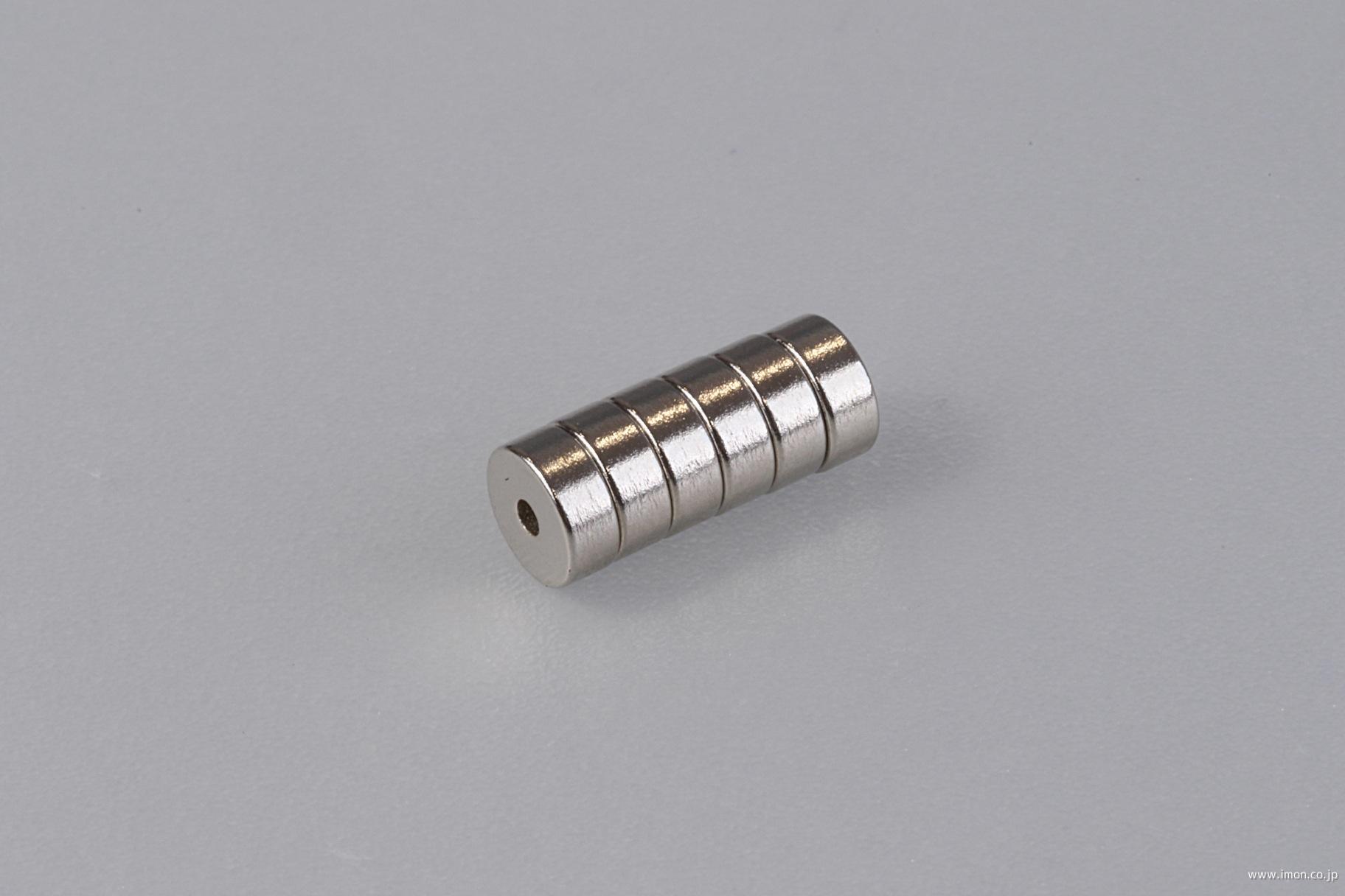 ネオジム磁石丸形軸穴５ｘ２ｍｍ　６個