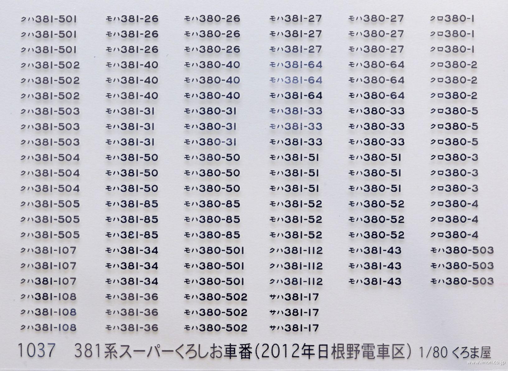 １０３７　３８１系スーパーくろしお車番　メタリック銀