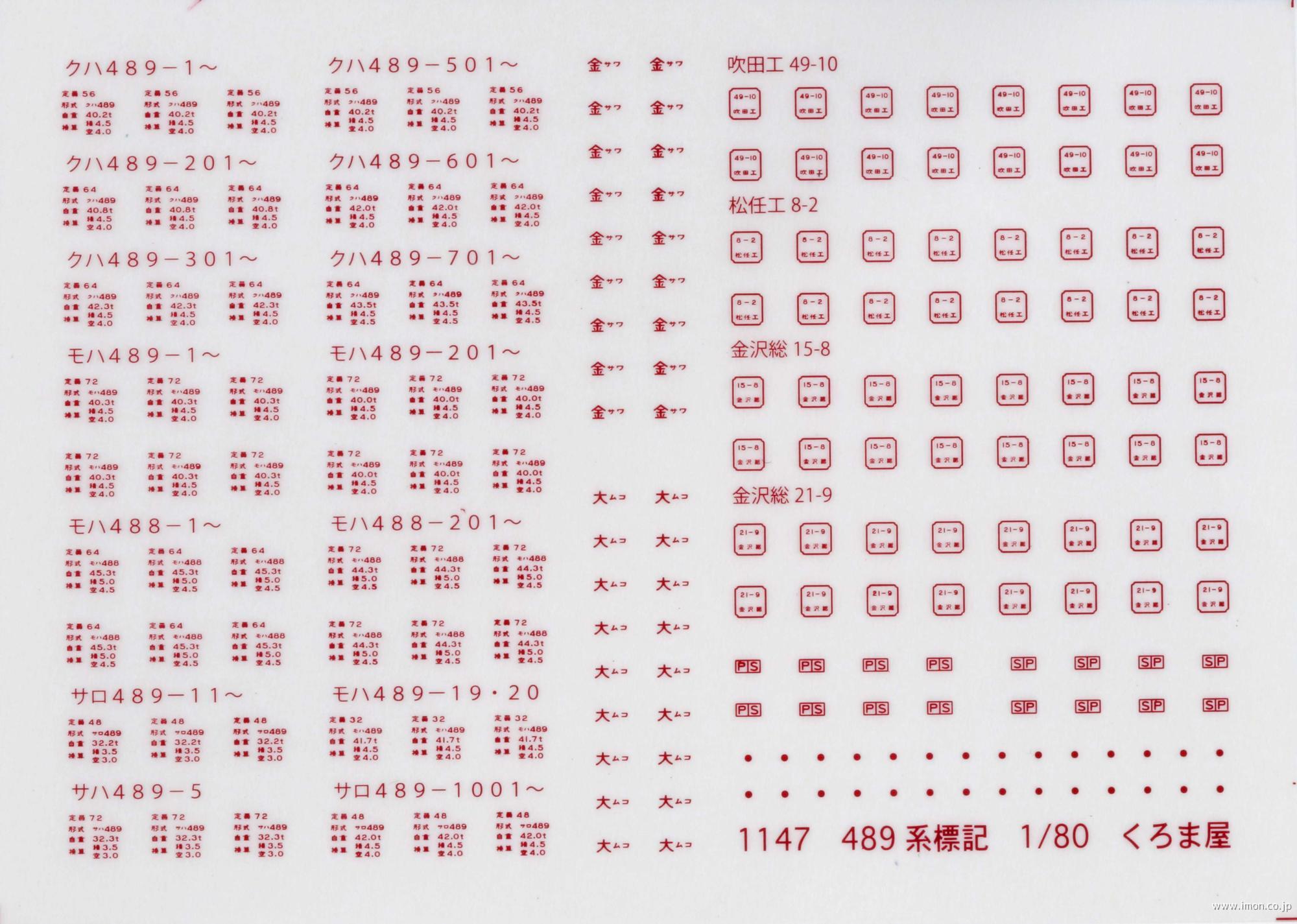 １１４７　４８９系妻面用標記赤２