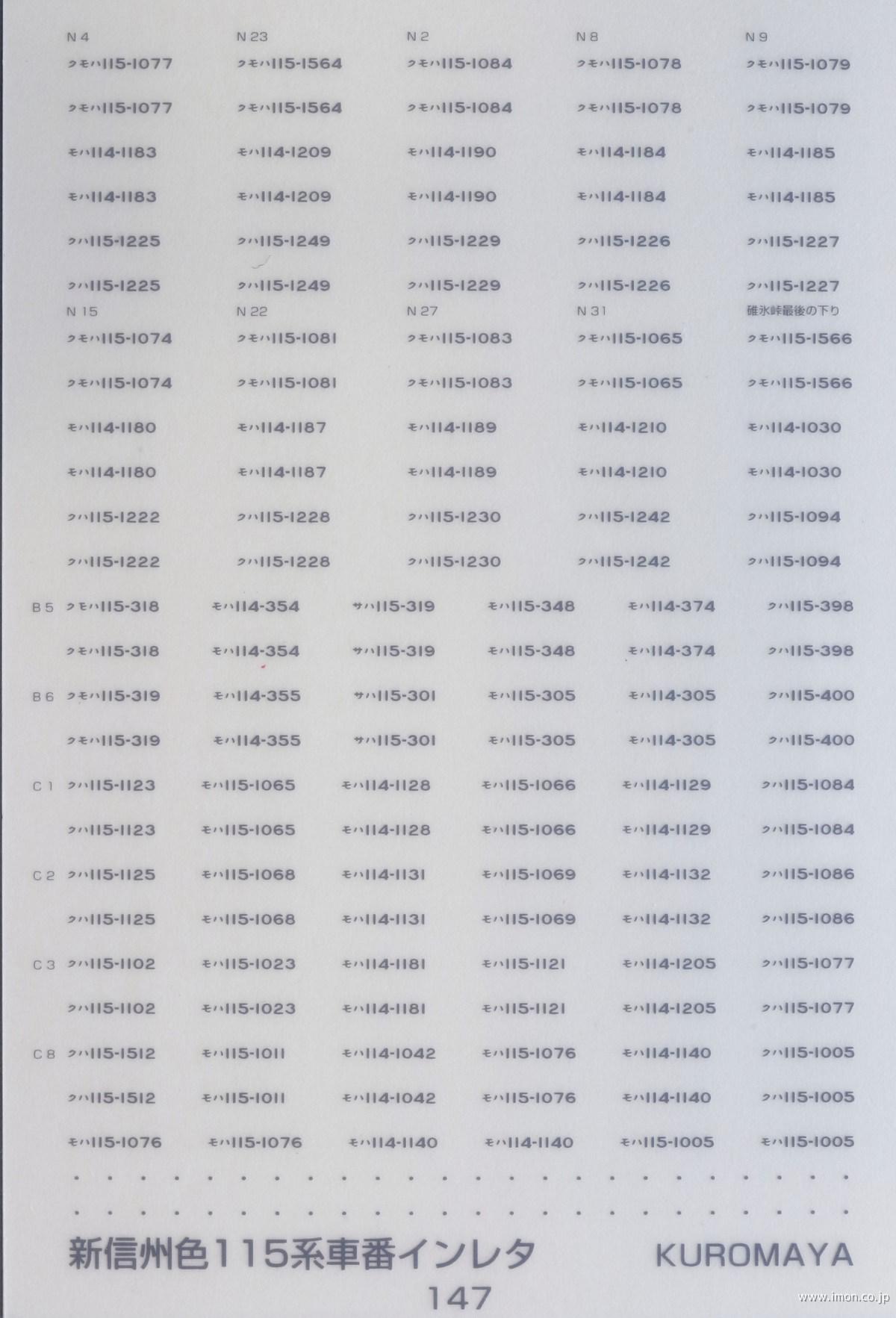 １４７　新信州色１１５系　車番