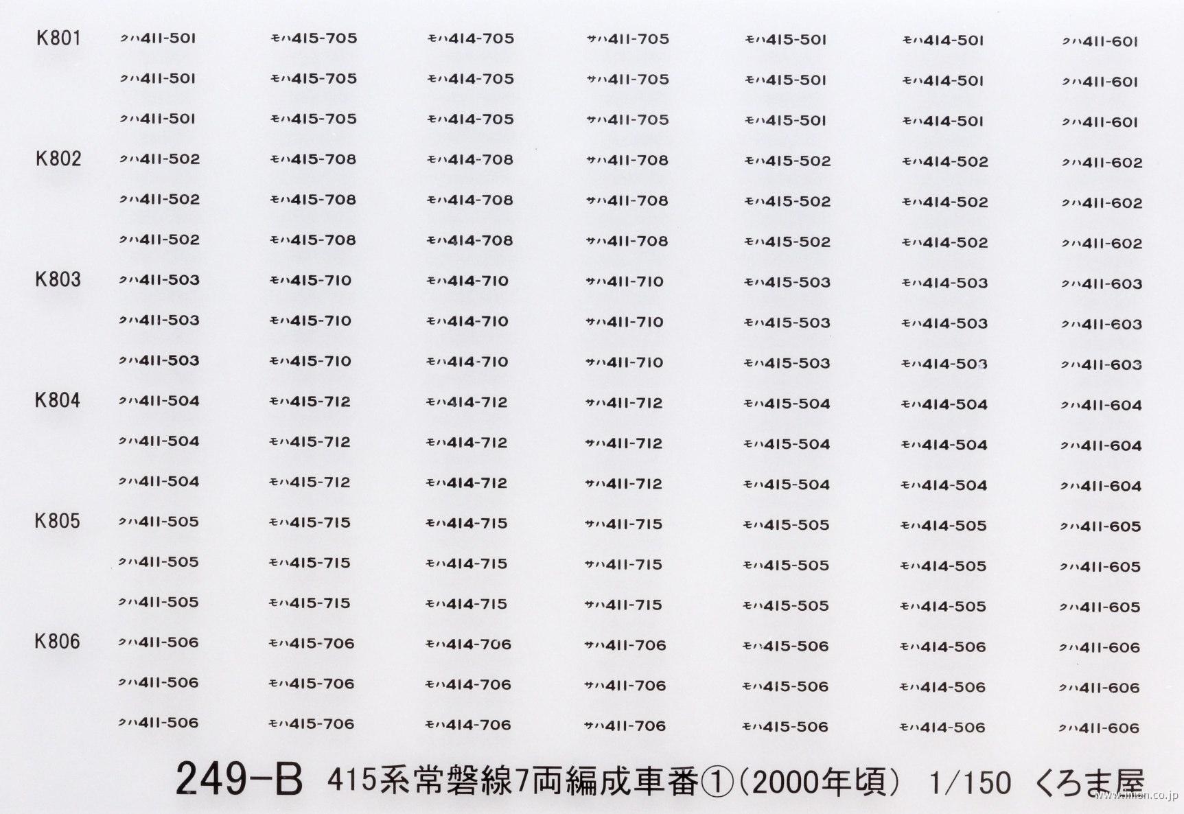２４９－Ｂ　４１５系常磐線車番１　黒