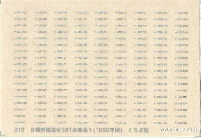 ３１９　　車番１　日根野電車区３８１系（１９８２年頃）　マット銀