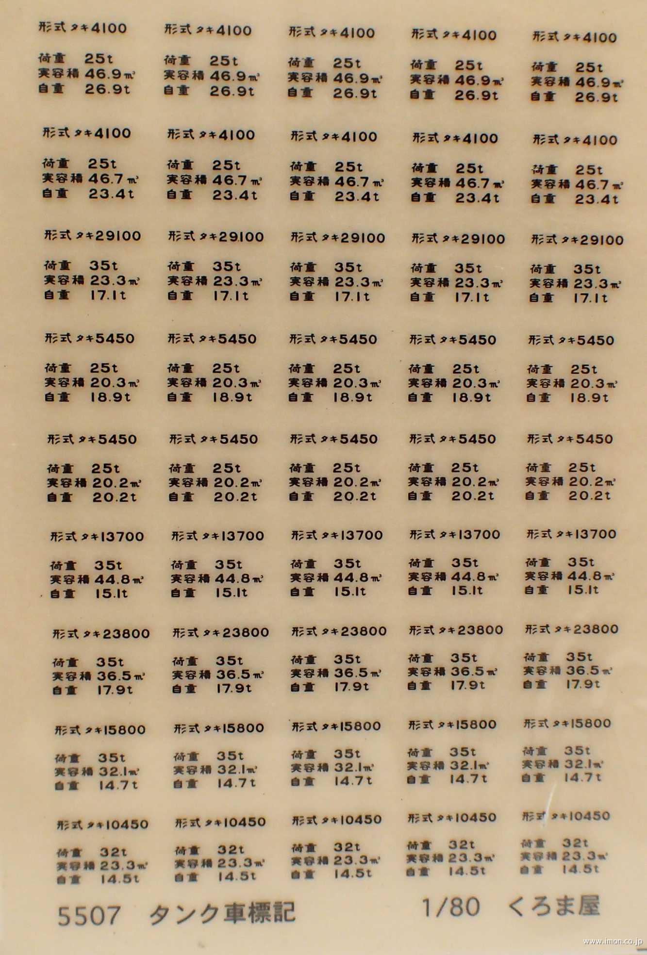 ５５０７　タンク車標記　形式・重量