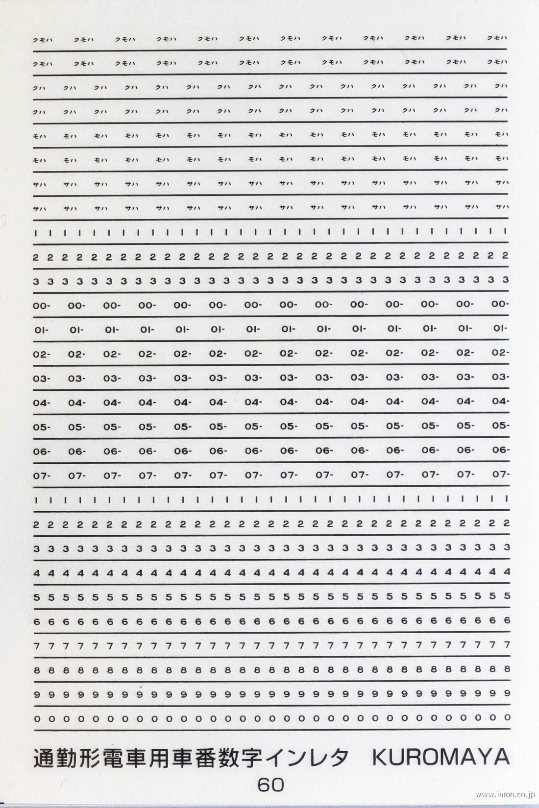 ６０　車番数字　通勤形電車用　ダークグレー