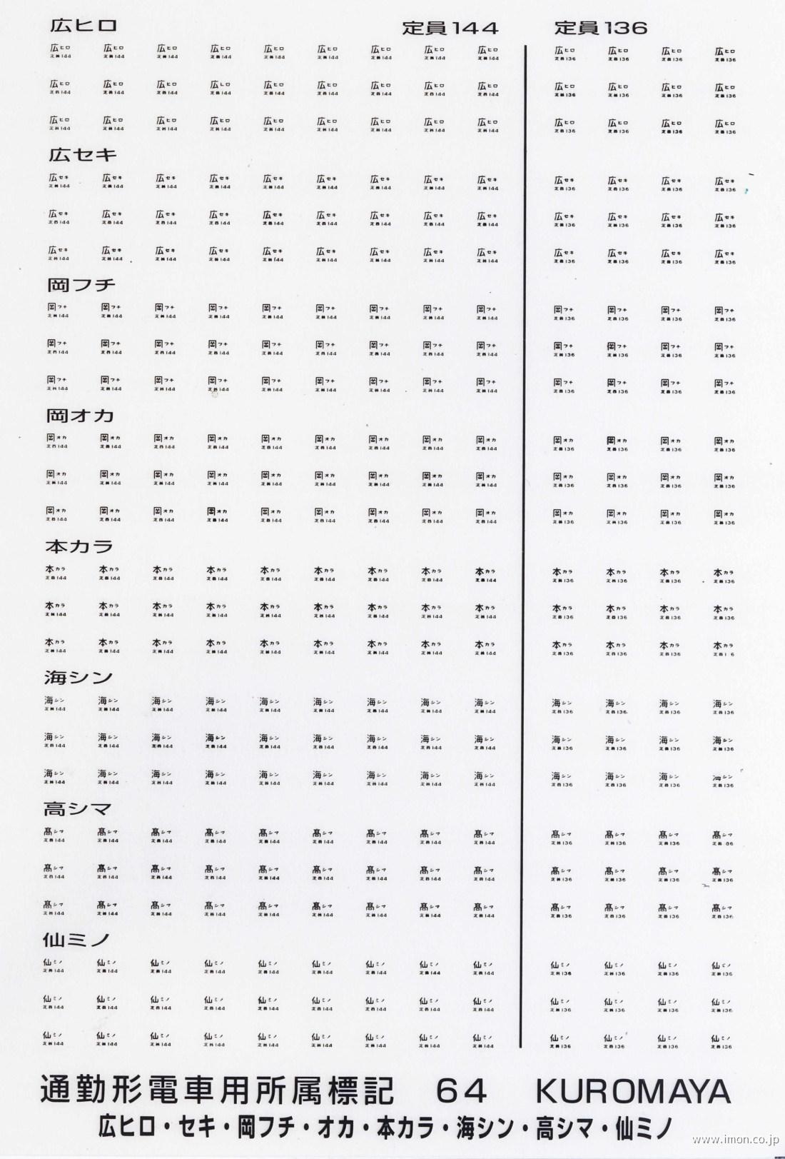 ６４　標記　通勤形電車用所属　黒