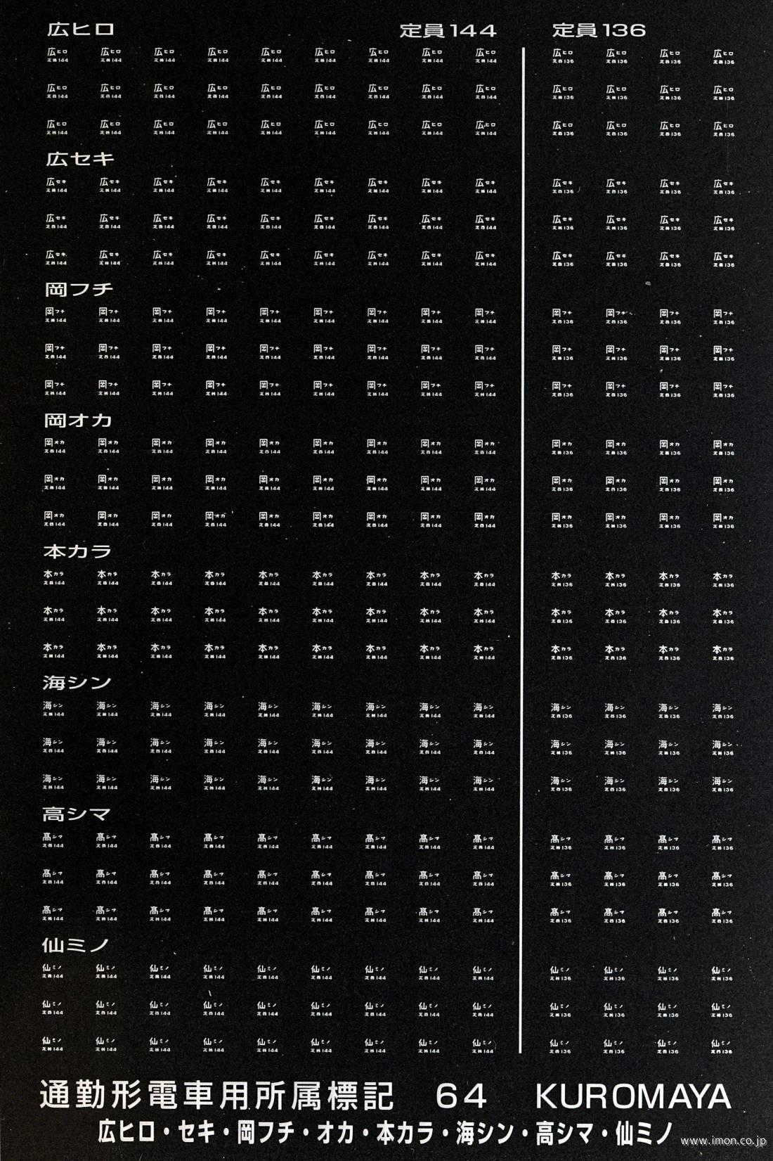 ６４　標記　通勤形電車用所属　白