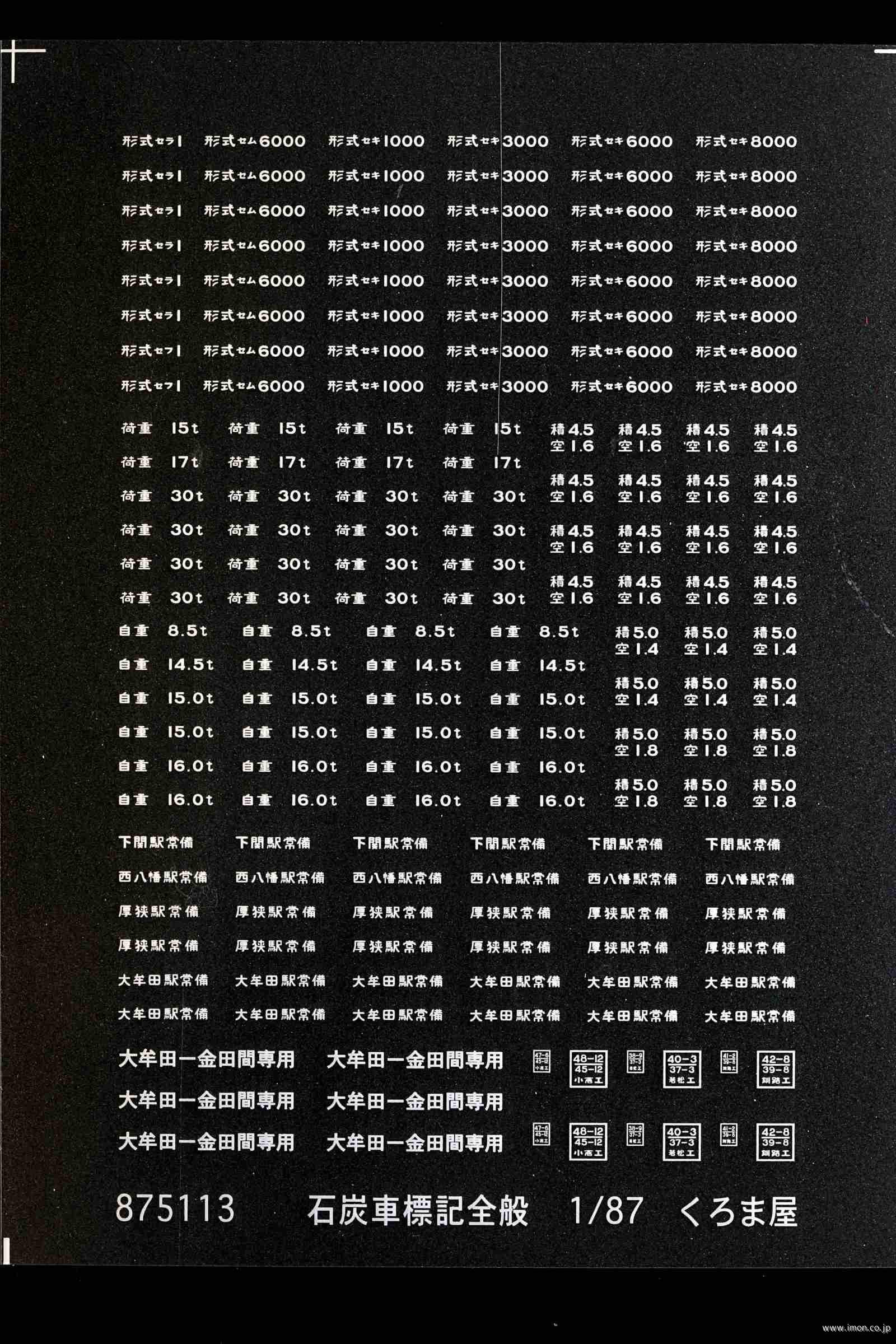 ８７５１１３　石炭車標記全般　白