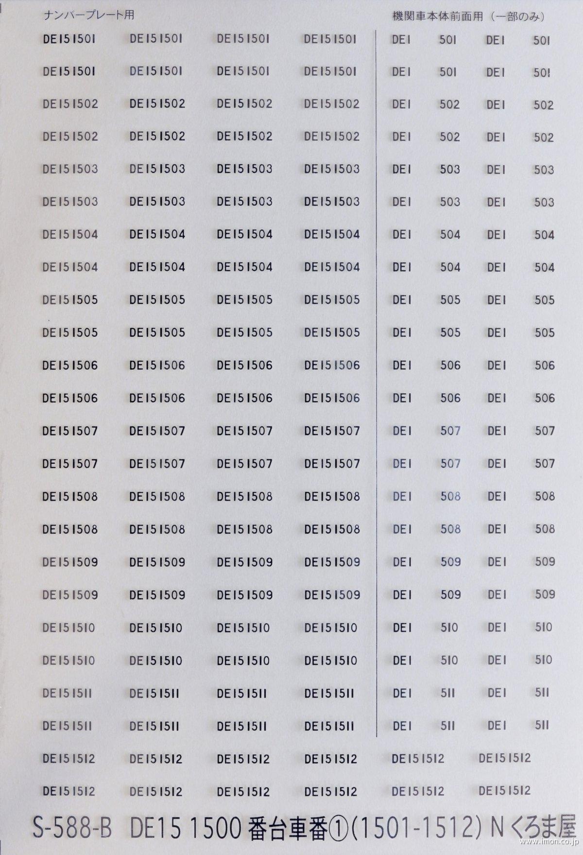Ｓ５８８Ｂ　車番　ＤＥ１５　１５００番代１　メタリック銀