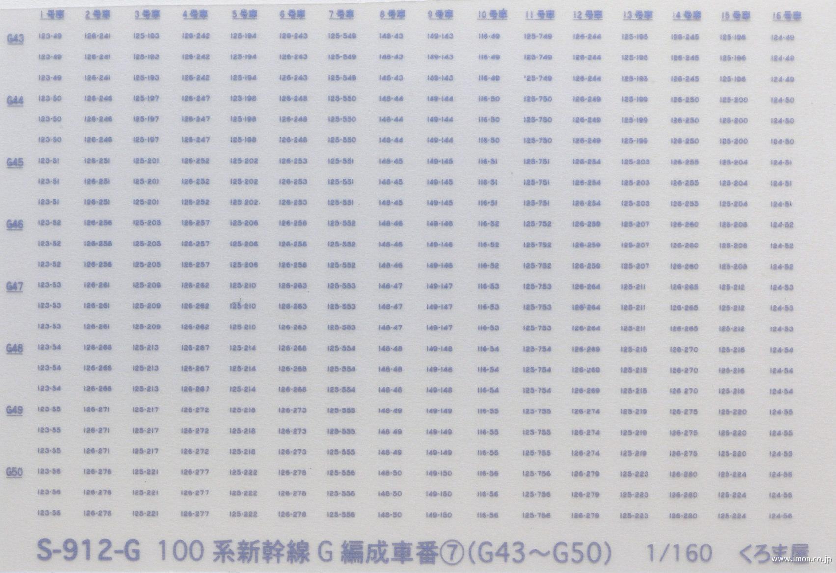 Ｓ－９１２－Ｇ　車番　１００系Ｇ編成　銀
