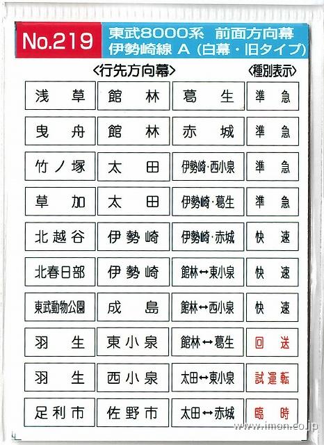 ２１９　東武８０００系前面方向幕　伊勢崎線Ａ