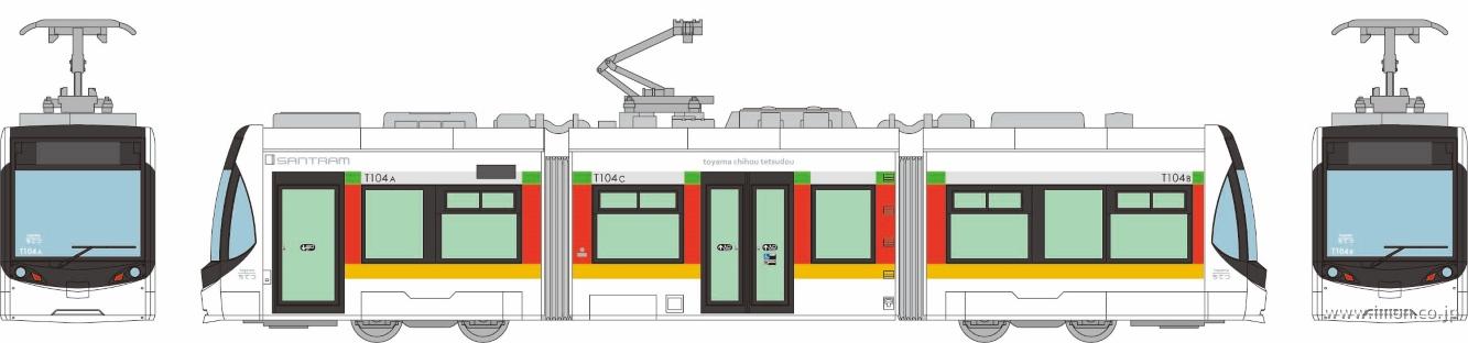 富山地方鉄道市内軌道線Ｔ１００形（第４編成）１０４号車