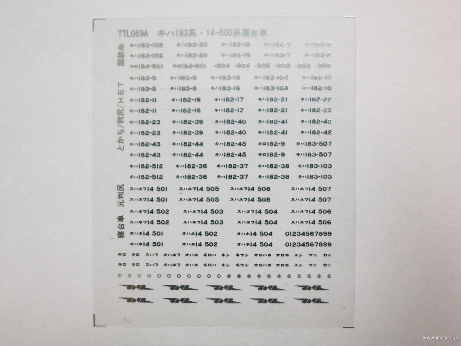 キハ１８３系車番・エンド標記切抜文字